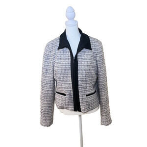 Pendleton Women's Large Tweed White Black Gray Full-Zip Lined Jacket Scandi